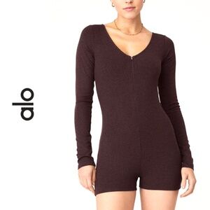 Alo Yoga | DEEP PURPLE KEEP IT SLEEK RIBBED ONESIE IN RAISIN | XXS